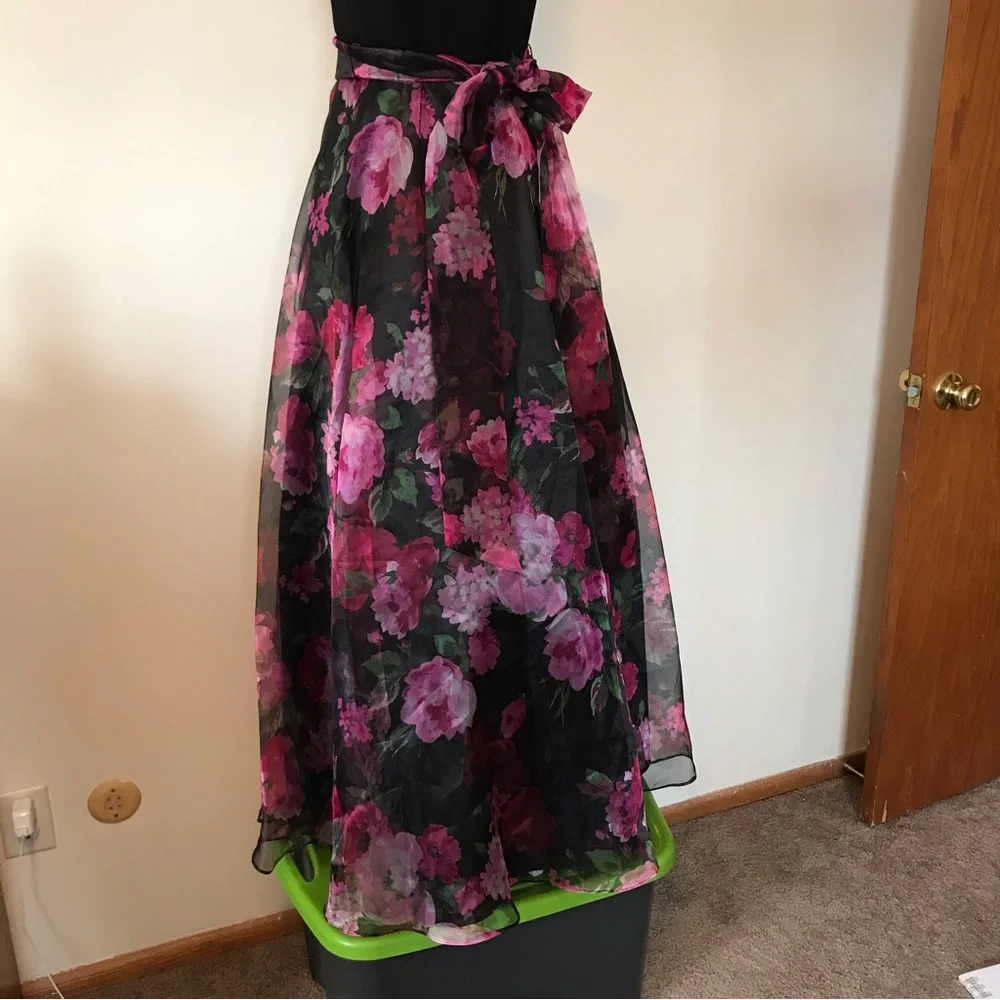Eliza J Floral Black Pink Sleeveless Square Neck Tulle Maxi Dress 8 - Picture 5 of 16